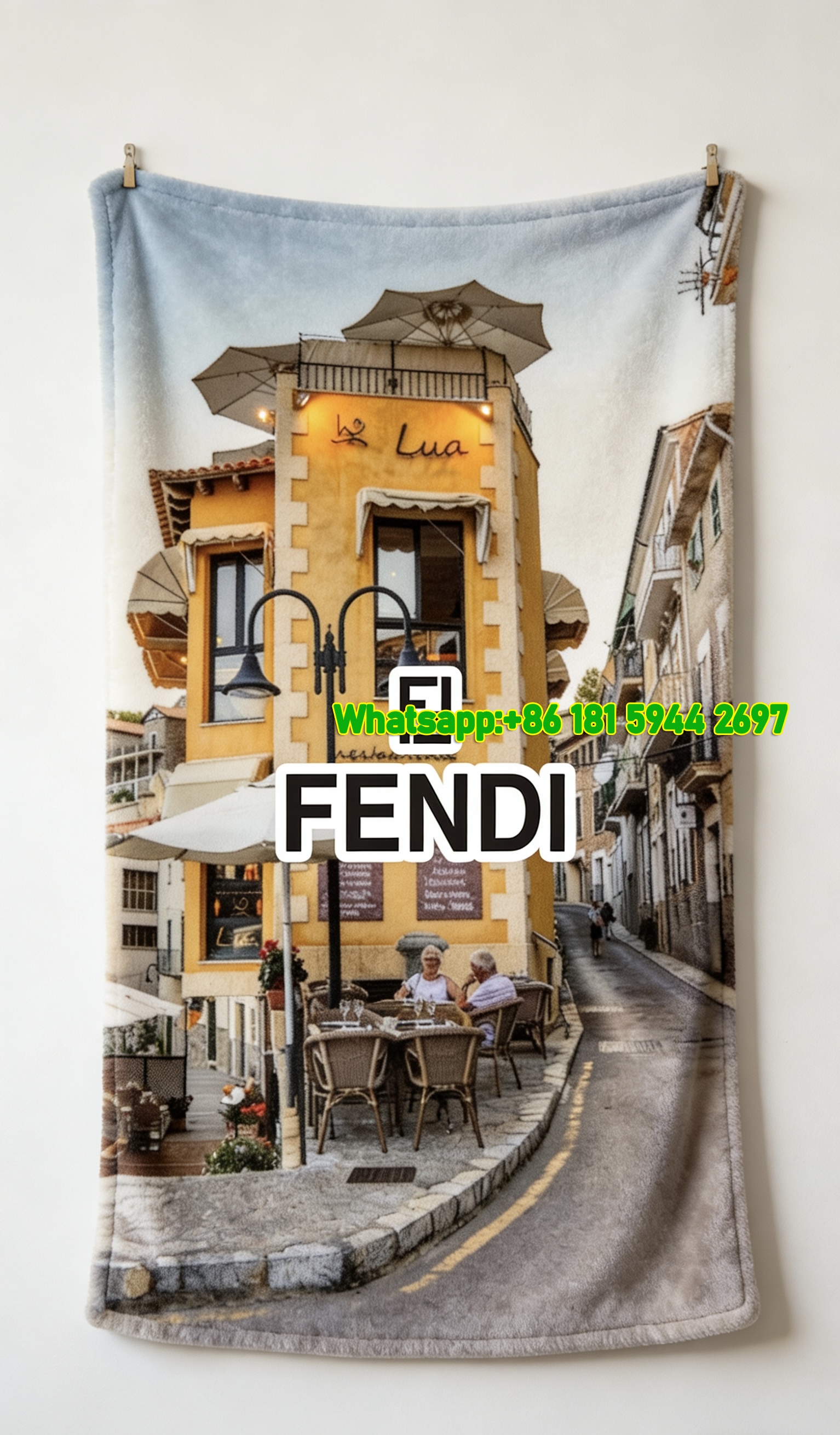 Fendi Mediterranean Town Street Scene Flannel Sofa Throw Blanket IMG_9422